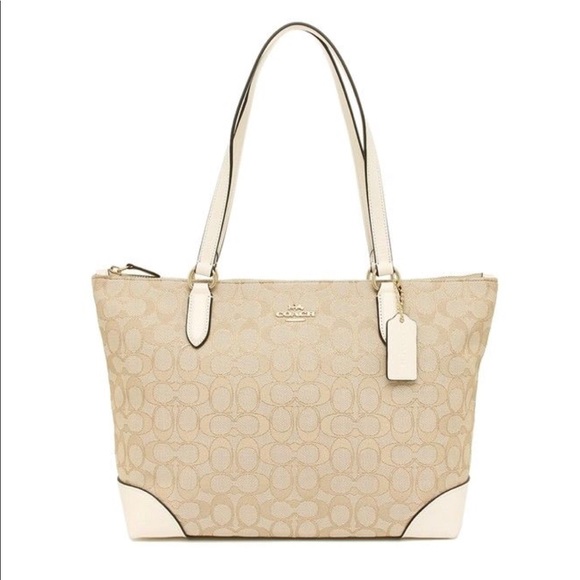 Coach Handbags - Coach Signature City Zip Tote Jacquard Khaki/Chalk